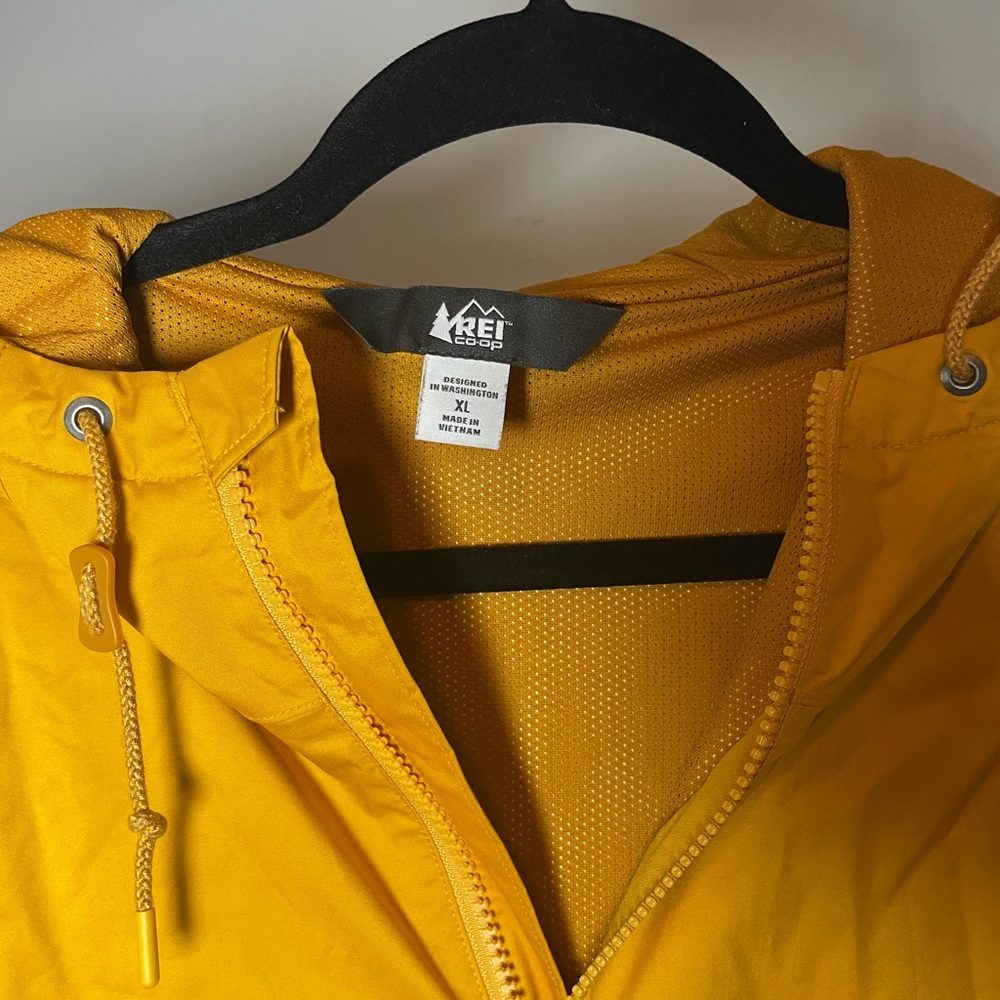 REI yellow raincoat